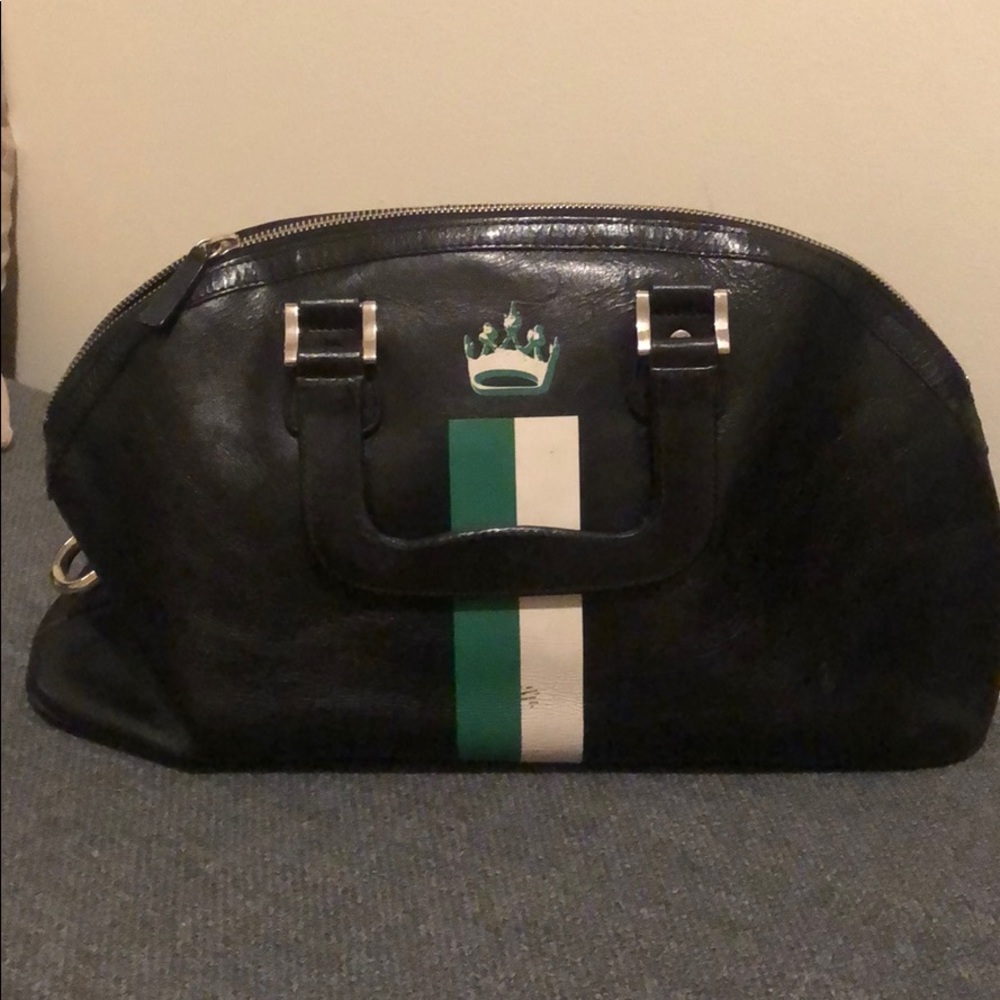 “Love luggage joint” Black leather purse